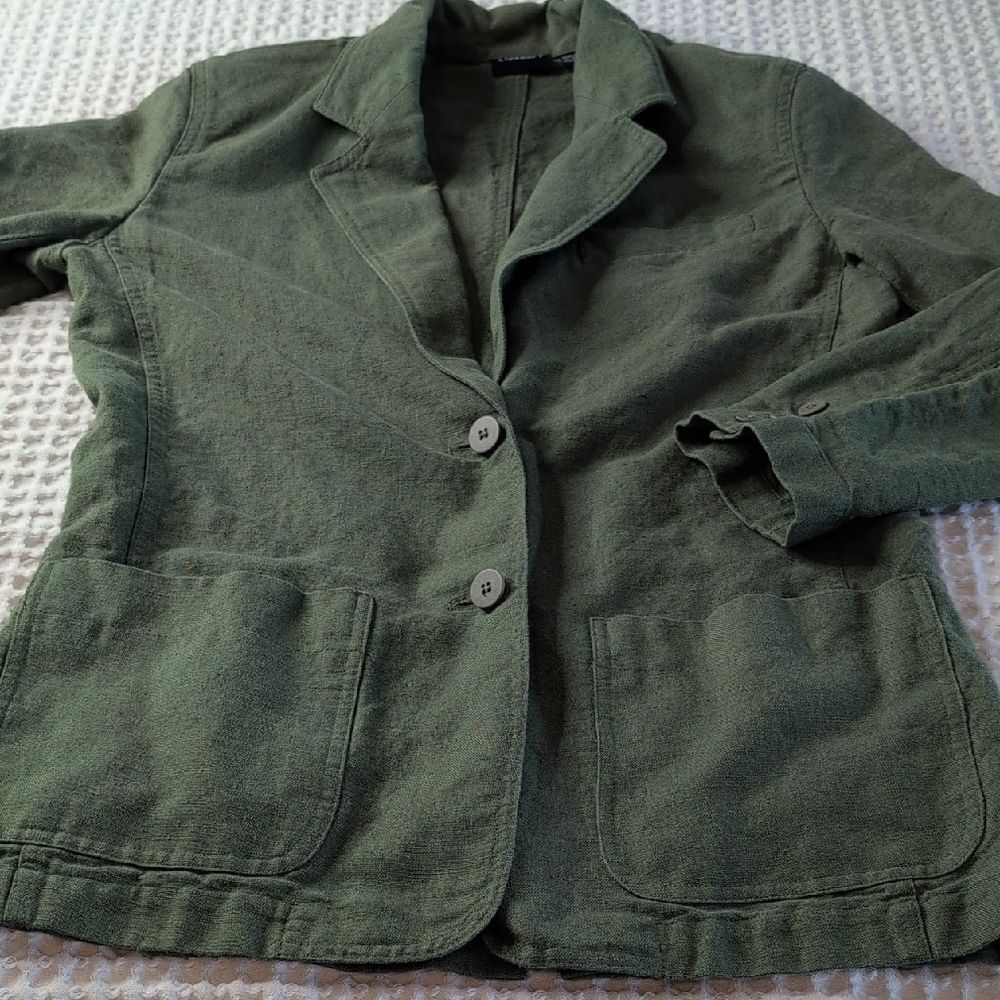 Liz Claiborne Vintage LizSport Olive Green Linen Cotton Blazer